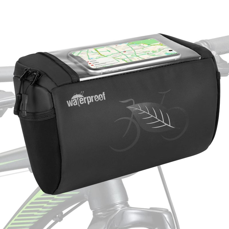 WOTOW Bike Waterproof Handlebar Bag, Bicycle Front Basket Pack with Touch Screen Phone Holder, Reflective Storage Pouch 3L for Men Women Kids Outdoor Road MTB Cycling - Image 1